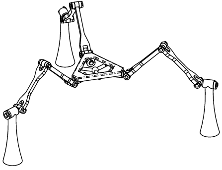 Wireframe model of the 3-URU DYMO parallel mechanism.